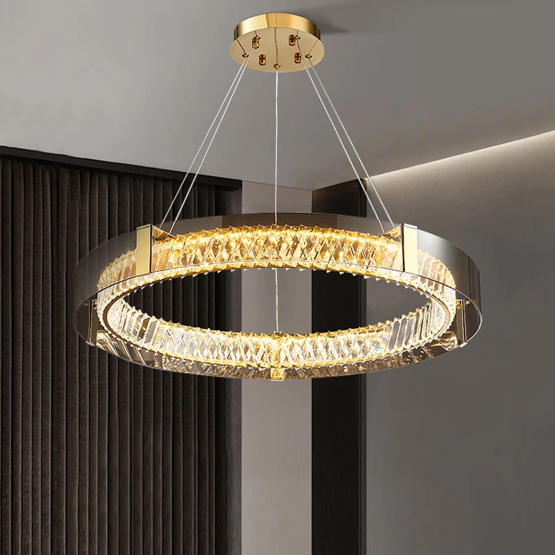 Bắc Âu Tròn Pha Lê Trần Đèn Chùm Phòng Ngủ LED Đèn Chùm Phòng Khách Tre - DC-468