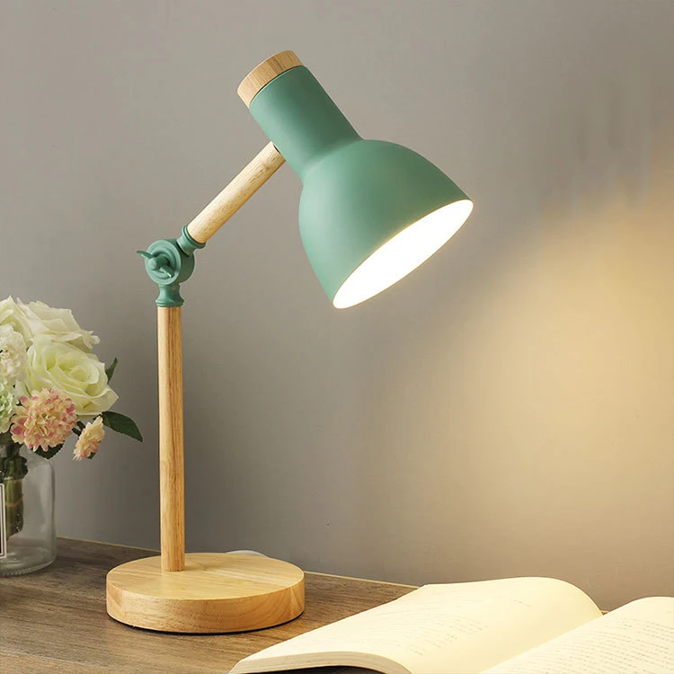 Đèn Bắc Âu Đèn Bàn Gỗ Sáng Tạo Nghệ Thuật Sắt LED Gấp Đơn Giản Bảo Vệ - DDB-111