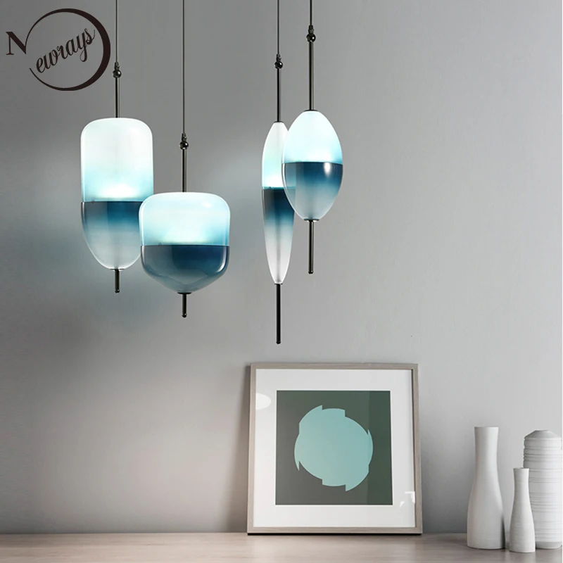 Đèn Bắc Âu hiện đại hình giọt nước màu xanh thủy tinh mặt - DTN-75