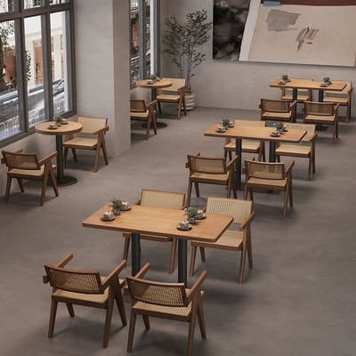 Bàn ghế Wabi-sabi Chandigar ghế rắn gỗ thật mây nhà hàng - BGCF-277