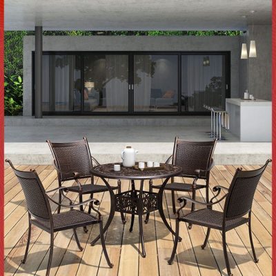 Bàn ghế ngoài trời sắt rèn nhôm đúc năm mảnh ngoài trời bền đẹp, thân thiện m BGSV_1106