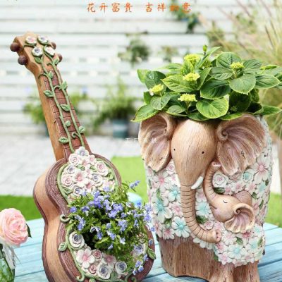 Retro động vật lọ hoa điêu khắc đồ trang trí ngoài trời bền đẹp, thân thiện m nan