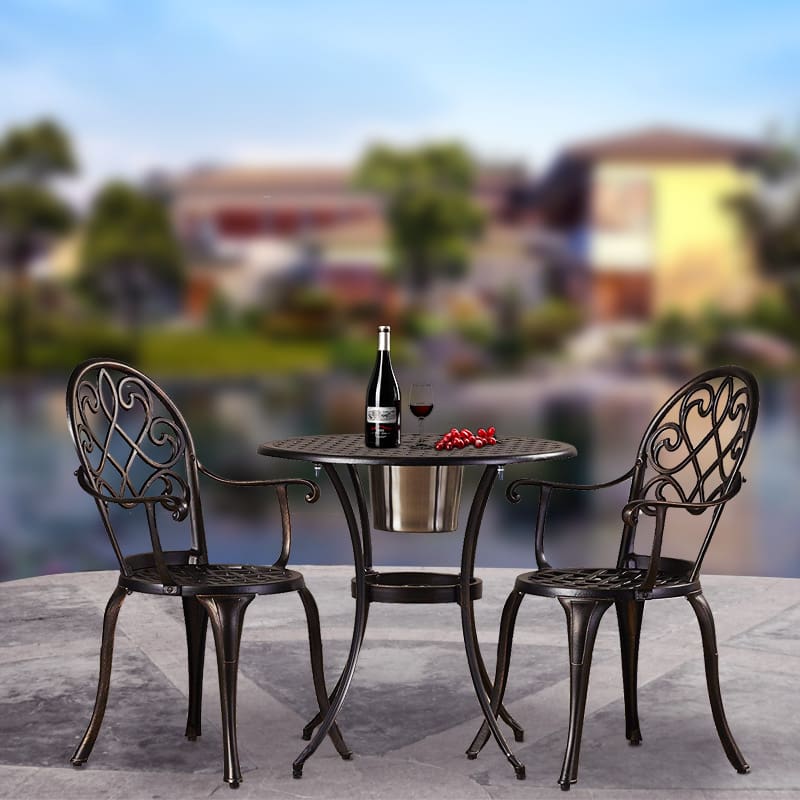 Bàn ghế nhôm đúc ngoài trời một bàn và hai ghế ngoài trời bền đẹp, thân thiện BGSV_1187