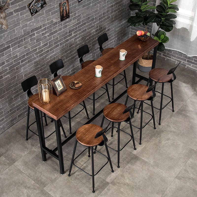 Bàn bar sắt rèn gỗ đặc chân cao ban công cafe Bàn ăn dài - BGCF-1046