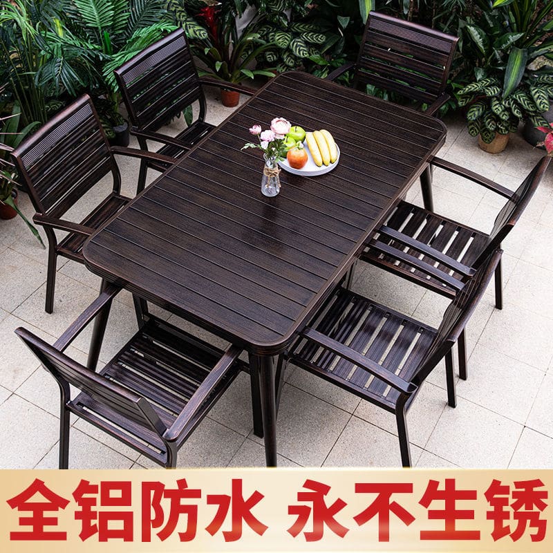 Bàn ghế ngoài trời sân vườn bàn dài nhôm giải ngoài trời bền đẹp, thân thiện  BGSV_1058