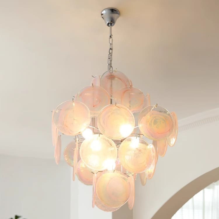 Dengji Ý thời trung cổ phòng khách đèn chùm thủy tinh màu hồng đèn hội - DC-1056