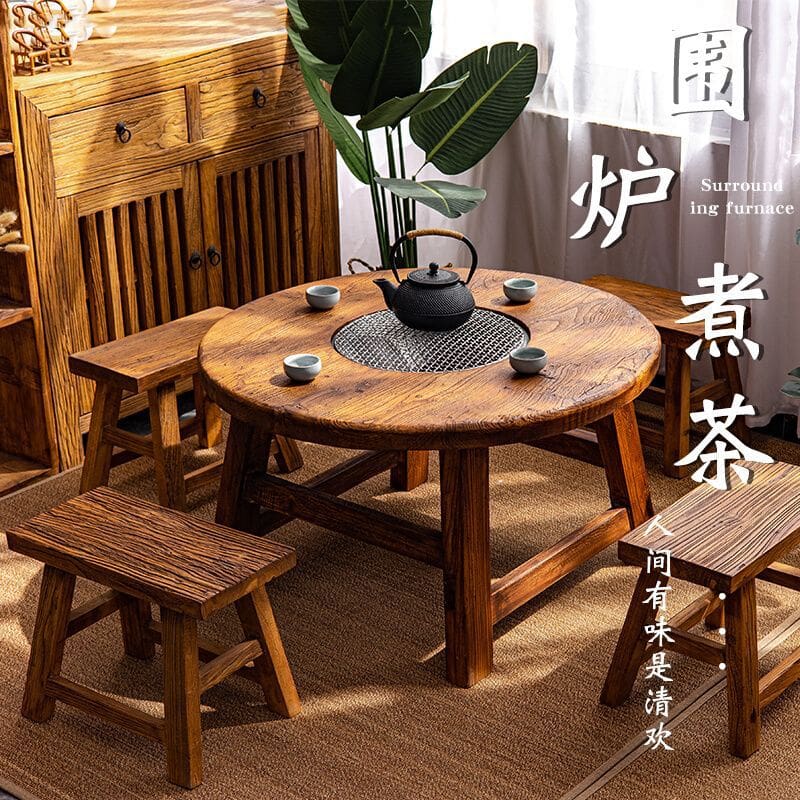 Bàn bên lò sưởi gỗ cây du già pha trà cao cấp, tiện lợi cho nhà hàng BN-358