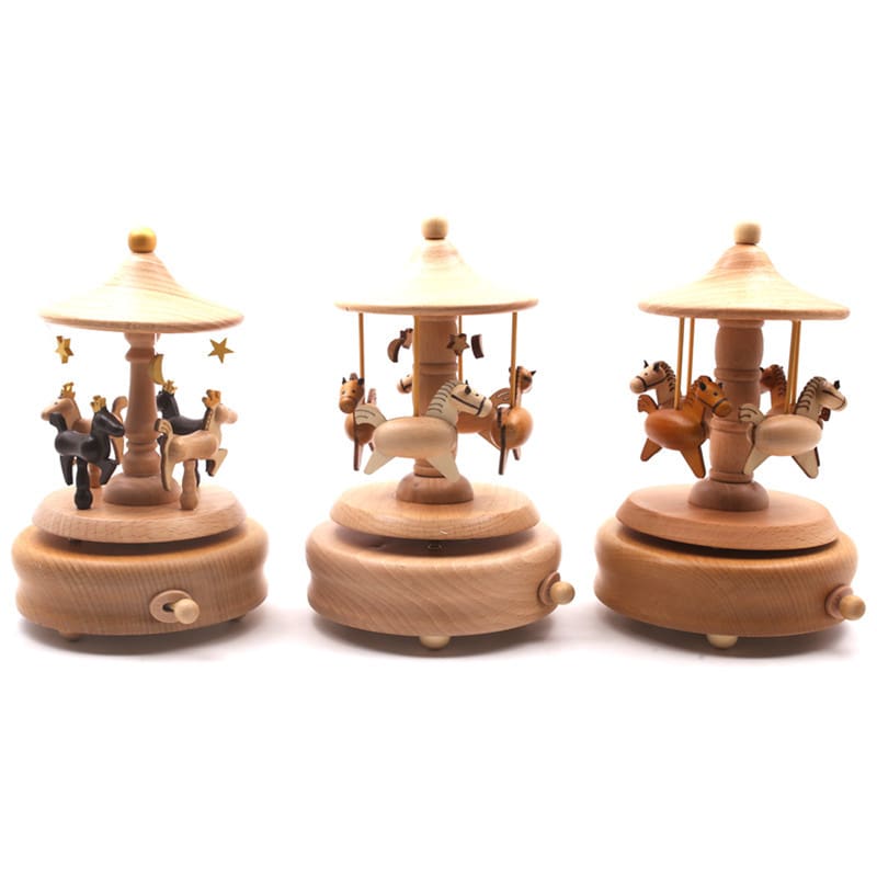 Carousel hộp nhạc hộp nhạc bằng gỗ trang trí cô ngoài trời bền đẹp, thân thiệ nan
