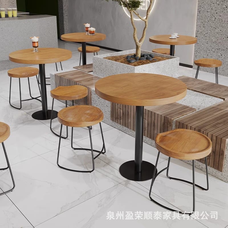 Bàn ghế Thương mại Bàn ghế ăn bằng gỗ nguyên khối trà sữa - BGCF-722