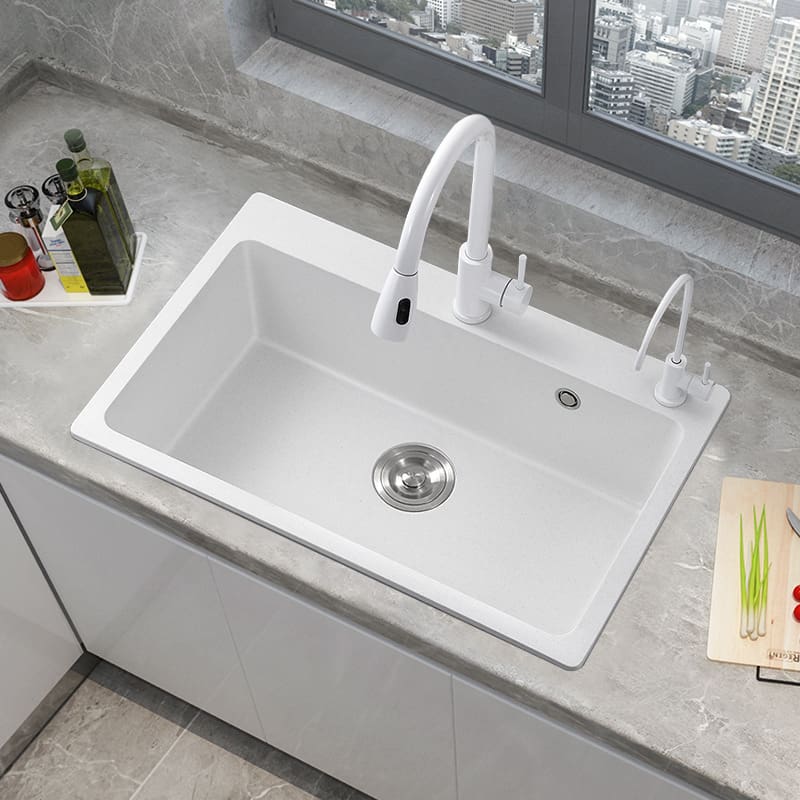 Bồn rửa bằng đá thạch anh trắng bồn rửa đơn cao cấp, tiện lợi cho nhà hàng CR-76