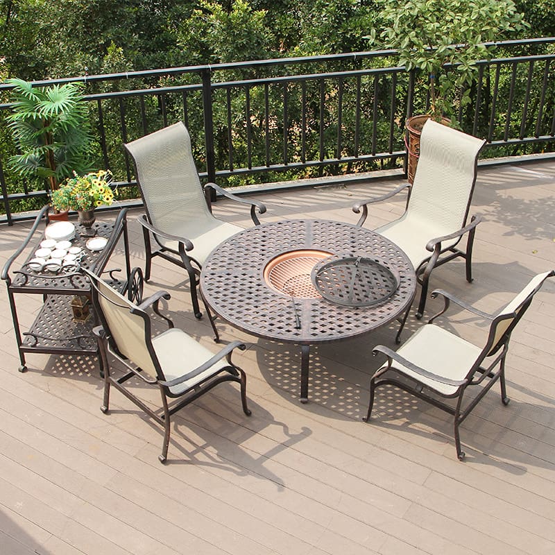 Bàn ghế nhôm đúc ngoài trời, kèm bếp nướng ngoài trời bền đẹp, thân thiện môi BGSV_1227