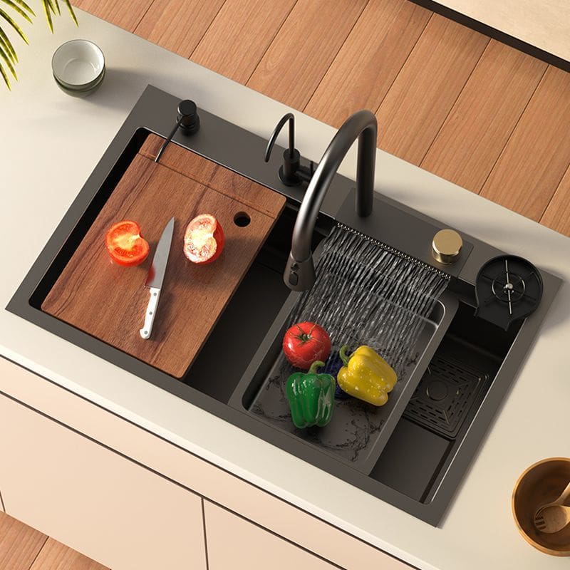Douyin feiyu thác nước cao cấp lớn đơn-khe bồn rửa cao cấp, tiện lợi cho nhà  CR-479