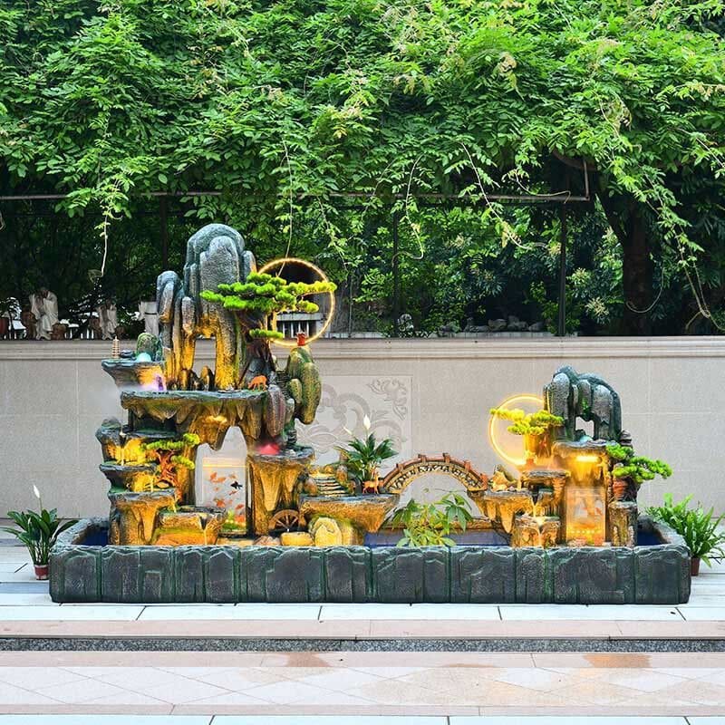 Sân cảnh quan đồ trang trí lớn non bộ đài ngoài trời bền đẹp, thân thiện môi nan