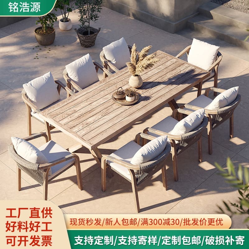 Bàn ghế ngoài trời sân gỗ tếch kết hợp biệt ngoài trời bền đẹp, thân thiện mô BGSV_537