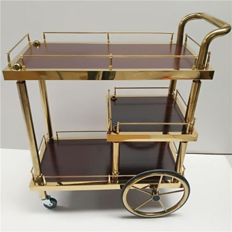 Xe đẩy đồ uống bằng gỗ thép ba tầng, xe chất lượng cho khách sạn DKS-423