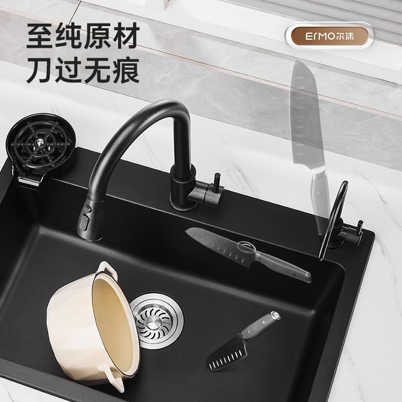 Bán buôn bồn rửa bằng đá thạch anh đen lớn cao cấp, tiện lợi cho nhà hàng CR-60