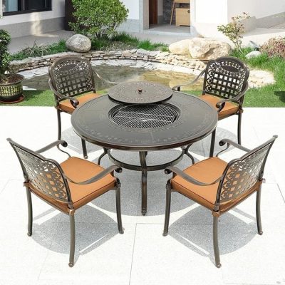 Bàn ghế tiệc nướng ngoài trời sân nhôm đúc giải ngoài trời bền đẹp, thân thiệ BGSV_1373