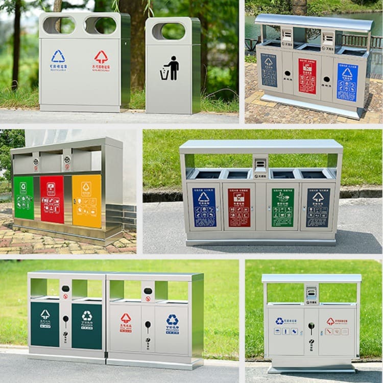 Nhà sản xuất bán buôn thùng rác phân loại inox, ngoài trời bền đẹp, thân thiệ TGNT_843