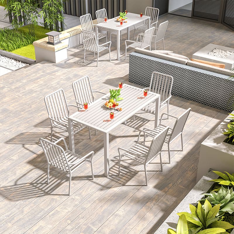 Bàn ghế thép hiện đại gỗ nhựa ô thoáng chống ngoài trời bền đẹp, thân thiện m BGSV_1701