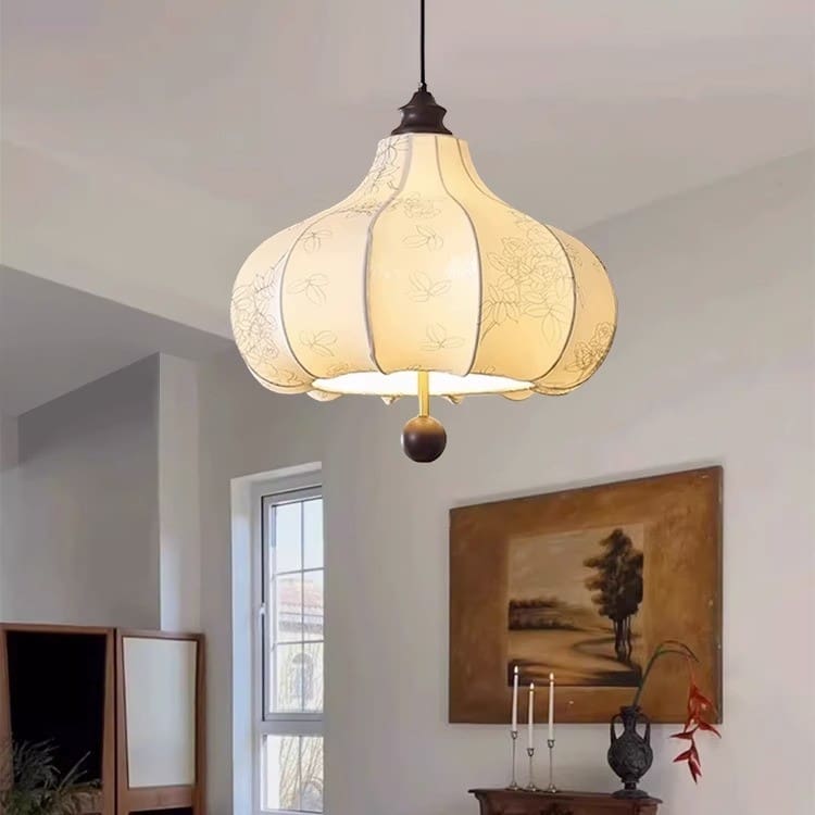 Pháp retro thời trung cổ nhà hàng trần vải đèn chùm in hoa văn gỗ chắc - DC-931