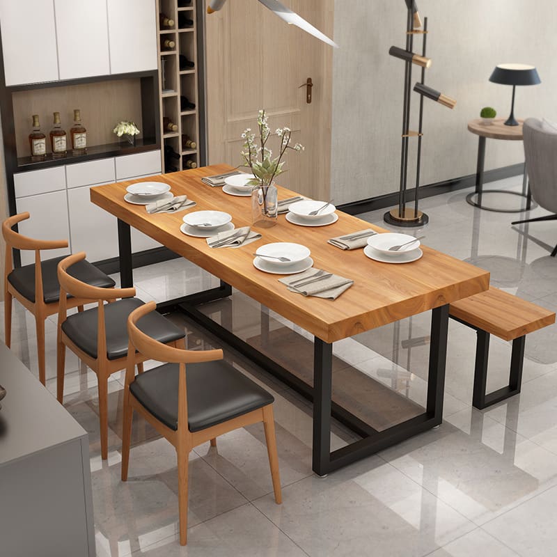 Bộ bàn ghế ăn gỗ nguyên khối hiện đại Bắc Âu nhà ăn Bàn dài - BGCF-775