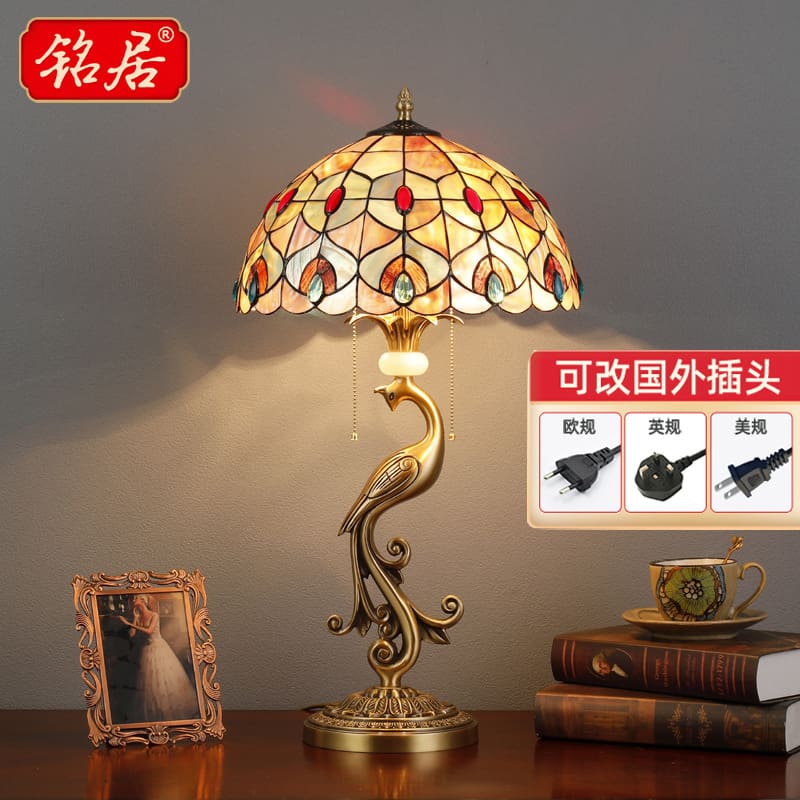 Tất cả đồng Châu Âu vỏ đèn bàn phòng ngủ phong cách Tiffany nghệ thuật - DDB-611