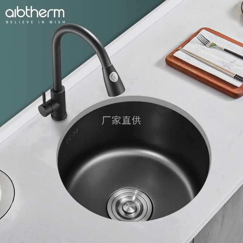 Bán buôn bồn rửa tròn inox 304 đen nano bồn cao cấp, tiện lợi cho nhà hàng CR CR-344