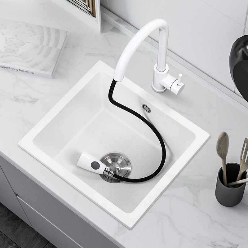 Bồn rửa chén bằng đá thạch anh trắng hình vuông cao cấp, tiện lợi cho nhà hàn CR-236