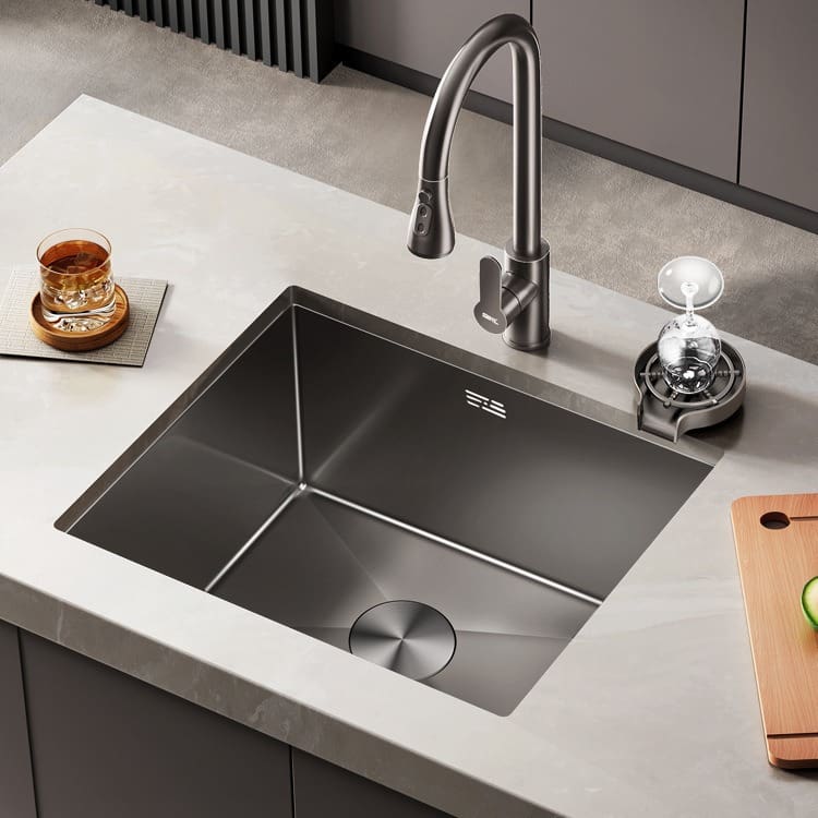 Súng màu xám bồn rửa đơn xe tăng inox 304 cao cấp, tiện lợi cho nhà hàng CR-172