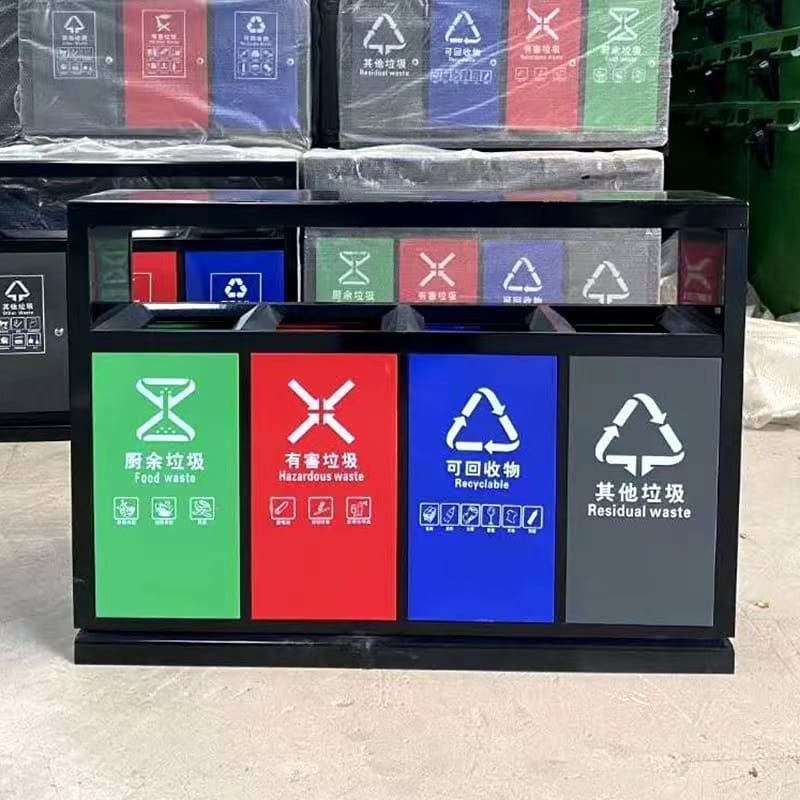 Nhà sản xuất thùng rác bốn loại bằng thép không ngoài trời bền đẹp, thân thiệ TGNT_1561