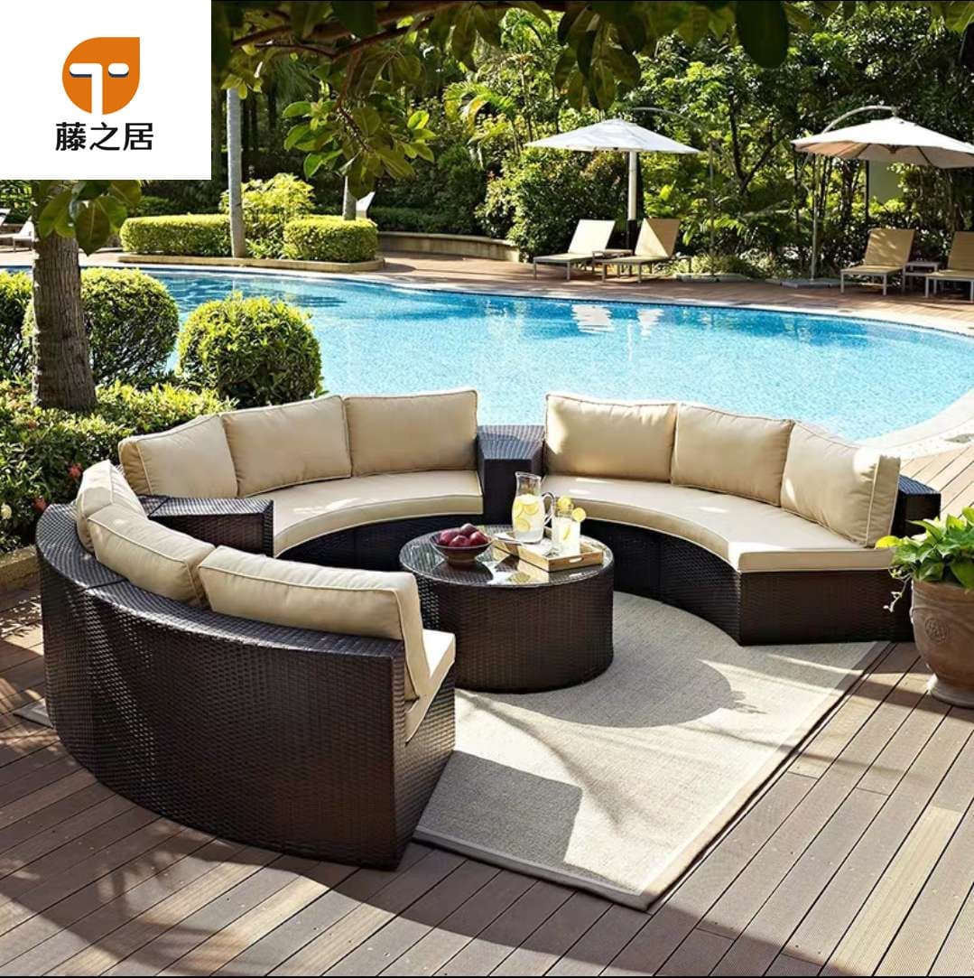 Sofa mây, ghế mây tròn, sân hình bán nguyệt, sân ngoài trời bền đẹp, thân thi BGSV_724