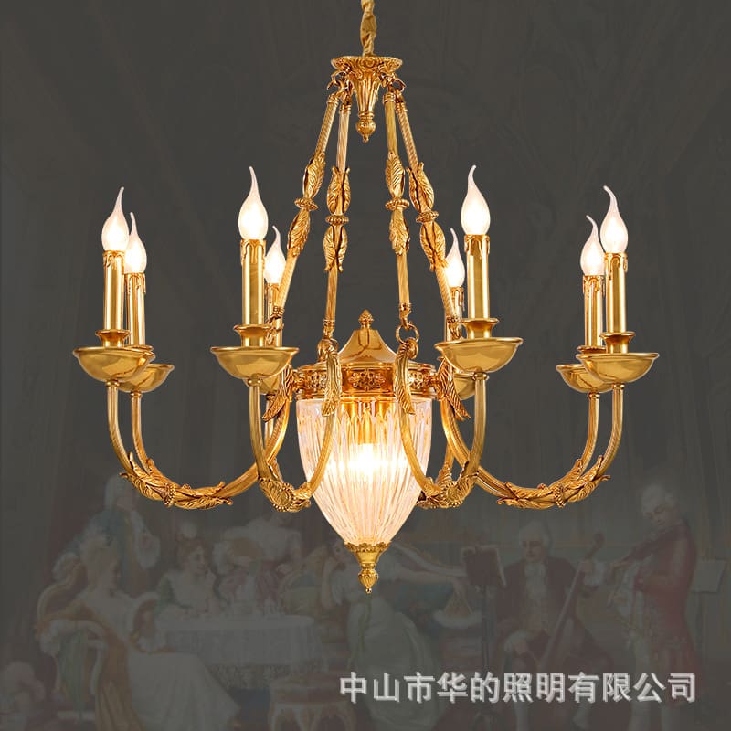 Đèn chùm cổ điển hoàn toàn bằng đồng của Pháp, phòng khách biệt thự san - DC-893
