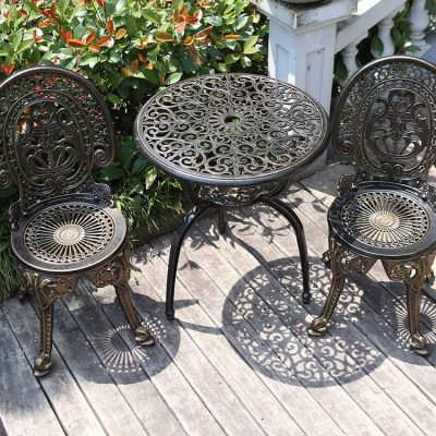 Bàn ghế nhôm đúc 1 bàn 2 ghế phù hợp để sân thượng nhập khẩu ngoài trời bền đ BGSV_1121