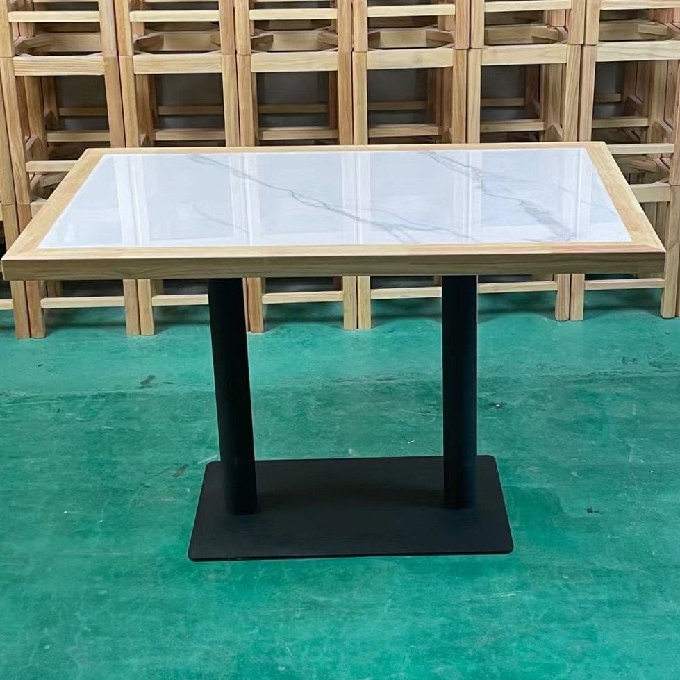 Bàn ăn cửa hàng phục vụ thương mại gỗ đặc viền đá cẩm thạch - BGCF-645