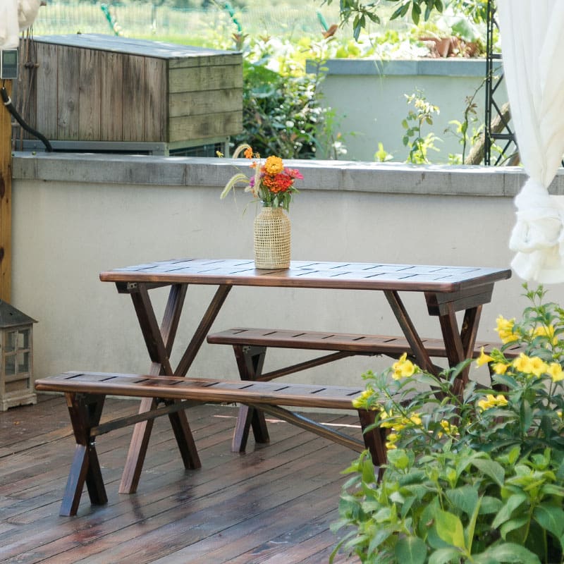 Bàn ghế gỗ ngoài trời, thiết kế kiểu xưa cũ, ngoài trời bền đẹp, thân thiện m BGSV_881