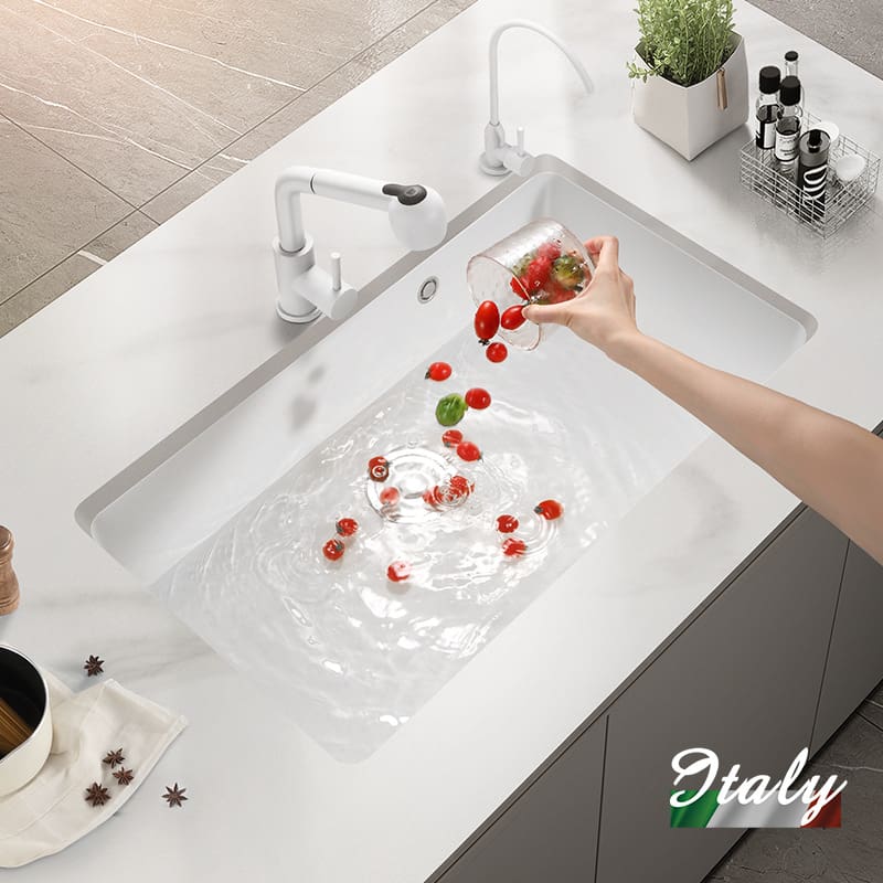 Chậu rửa âm tường bằng đá thạch anh ý chậu cao cấp, tiện lợi cho nhà hàng CR-289