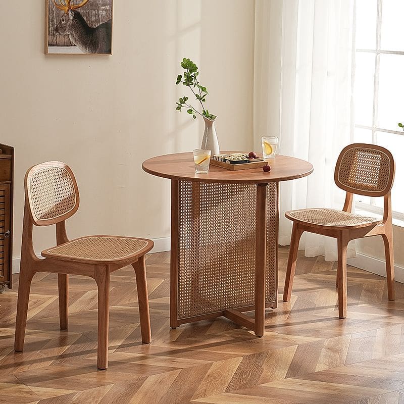 Bàn ghế Bắc Âu Gỗ Chắc Chắn Bàn Tròn Mây Wabi Sabi Phong - BGCF-617