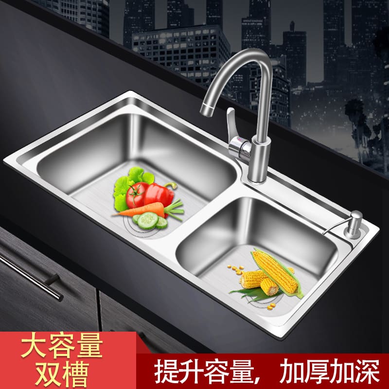 Nhà bếp inox 304 ban công bồn rửa đôi-khe dày cao cấp, tiện lợi cho nhà hàng  CR-45