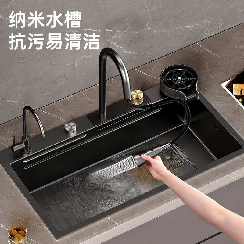 Bán buôn đen raindance thác nhà bếp bồn rửa inox cao cấp, tiện lợi cho nhà hà CR-194