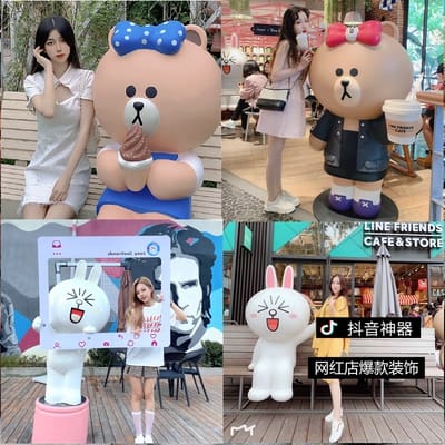 Net đỏ gấu nâu phim hoạt hình sợi thủy tinh ngoài trời bền đẹp, thân thiện mô DTTNT_25