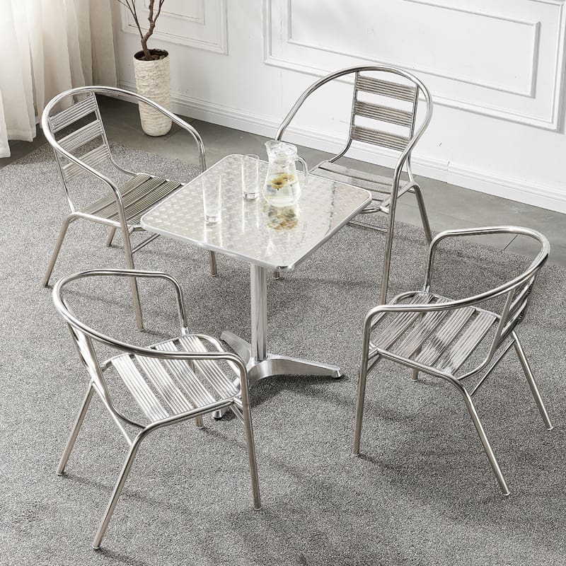 Bàn ghế Ghế đẩu inox màu đỏ phong cách công nghiệp Bàn tròn - BGCF-928
