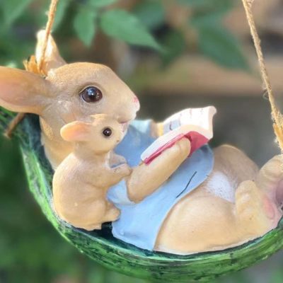 Vườn đu thỏ nhựa động vật đồ trang trí ngoài ngoài trời bền đẹp, thân thiện m nan
