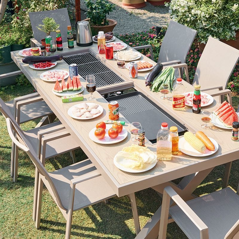 Bàn ghế ngoài trời nướng điện bàn ăn nhôm đúc cao cấp, tiện lợi cho nhà hàng  BN-413