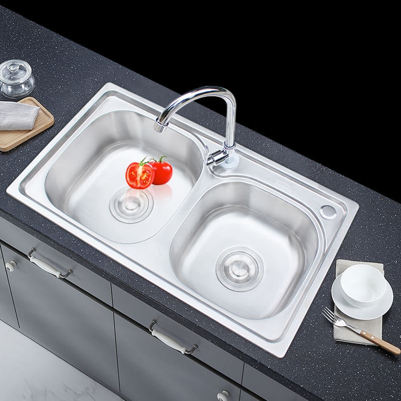 Chậu rửa bát dày 2 khe bếp bằng thép không cao cấp, tiện lợi cho nhà hàng CR-336