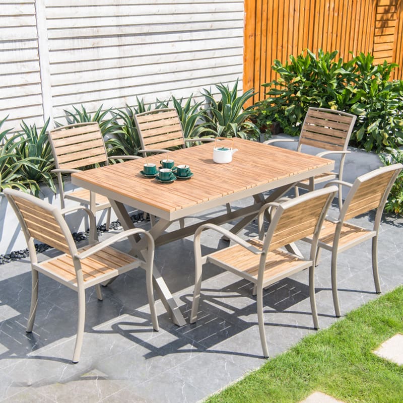 Bàn ghế gỗ nhựa ngoài trời sân trong chống thấm ngoài trời bền đẹp, thân thiệ BGSV_889