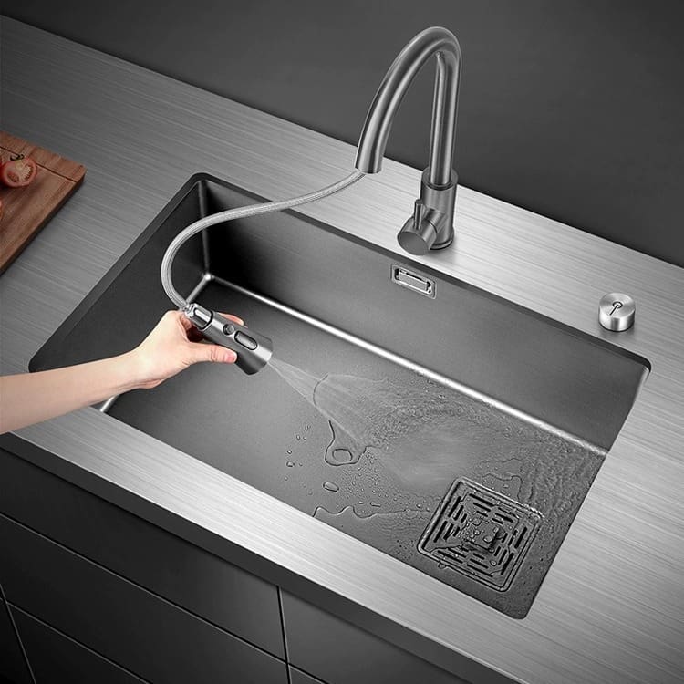 Súng xám nano bồn rửa khe đơn inox undercounter chậu cao cấp, tiện lợi cho nh CR-295