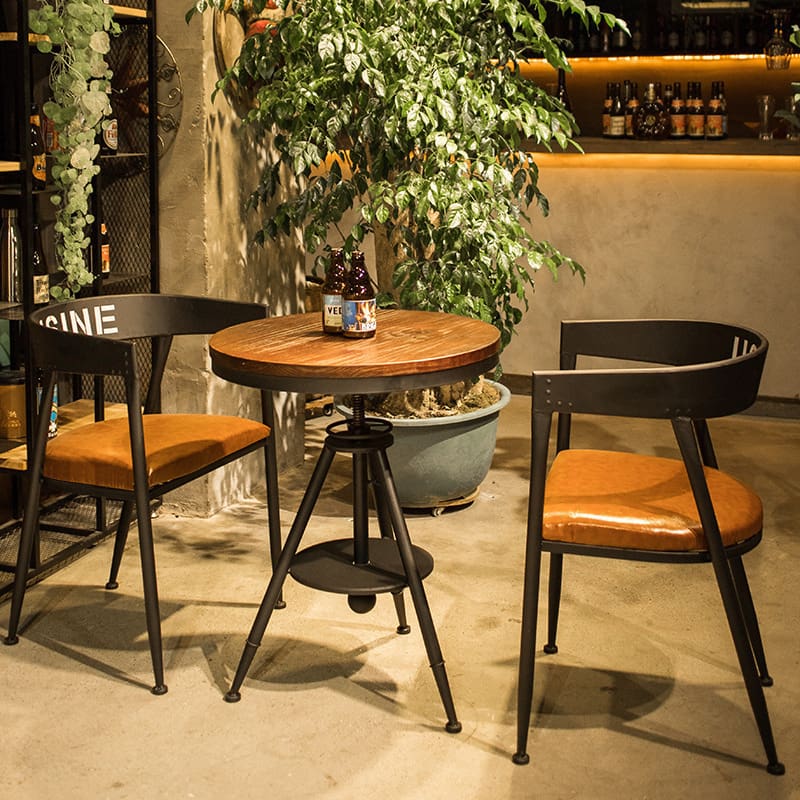 Bàn ghế Quán cà phê Bàn ăn gỗ đặc Bàn ghế thanh sắt rèn - BGCF-559