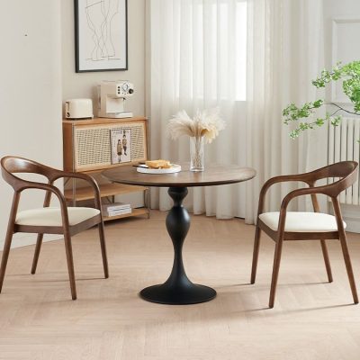 Bàn ghế phòng nhỏ bằng gỗ nguyên khối đơn giản Bàn tròn ban - BGCF-485