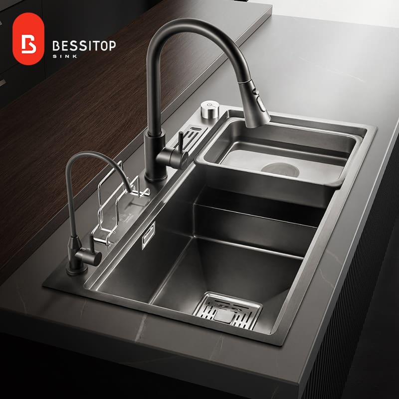 Bán buôn bồn rửa chén nano đen chậu rửa khe cao cấp, tiện lợi cho nhà hàng CR CR-154