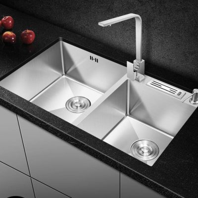 Chậu rửa bát inox 304 đôi khe cắm bếp handmade cao cấp, tiện lợi cho nhà hàng CR-348